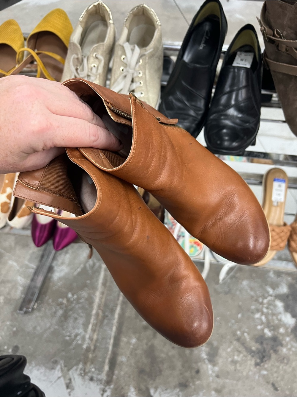 Cognac Genuine Leather Ankle Boots with Side Zip Size 9